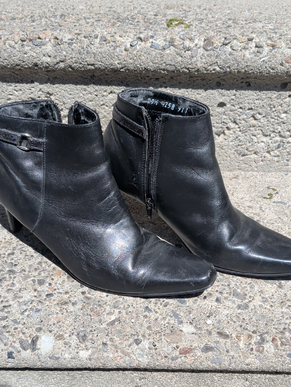 Black Leather Pointed-Toe Ankle Boots
